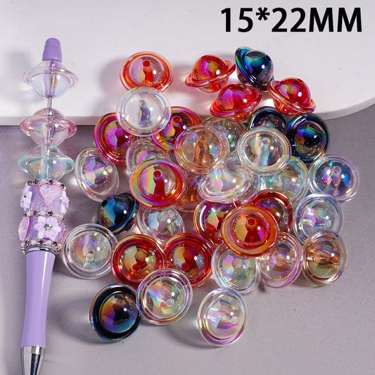 UV Coating Transparent Flying Saucer Series Multi Color Acrylic Beads 15*22MM, Random Mix