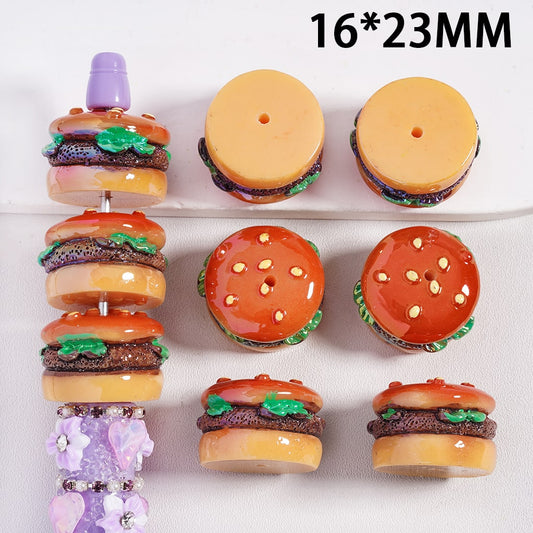 UV Coated Fast Food Hamburger Bun Shape Flat Back Acrylic Beads 16*23mm
