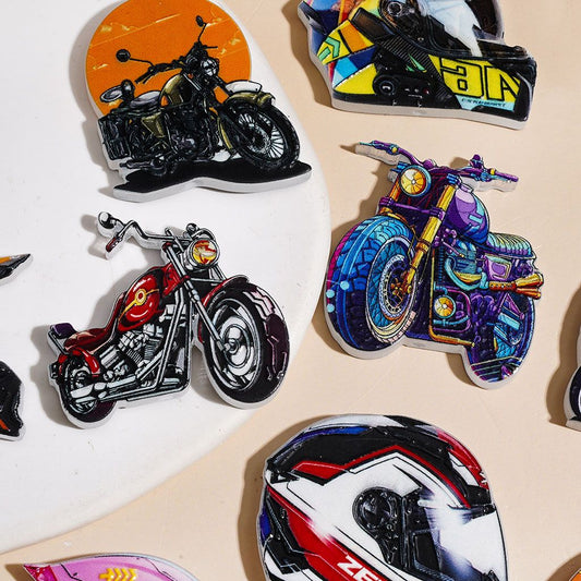Vibrant Colorful Motorcycle, bike & helmet themed Acrylic Beads, Random Mix