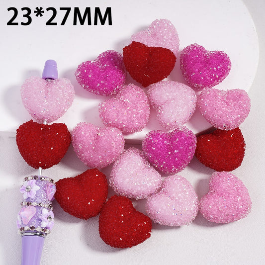 Valentine’s Day Heart Shape with Clear & AB Rhinestones Acrylic Sugar Beads 23*27MM Random Mixa