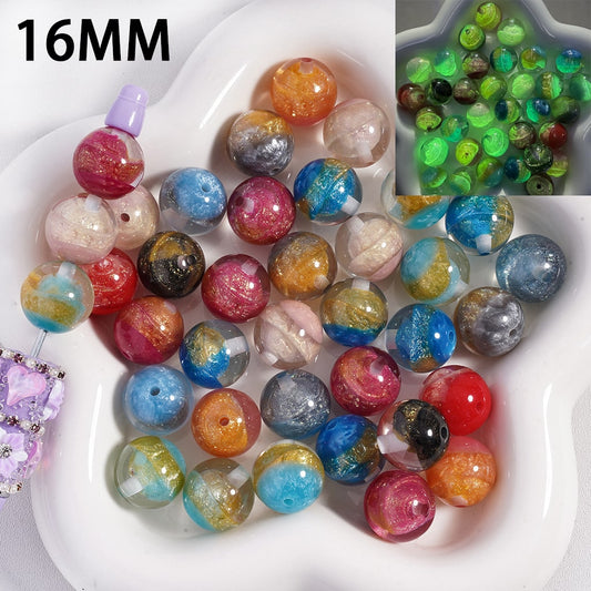Luminous Sycee and Gold Glitter Embedded Inside Bead Multi-Color, Round Acrylic Beads 16MM, Random Mix