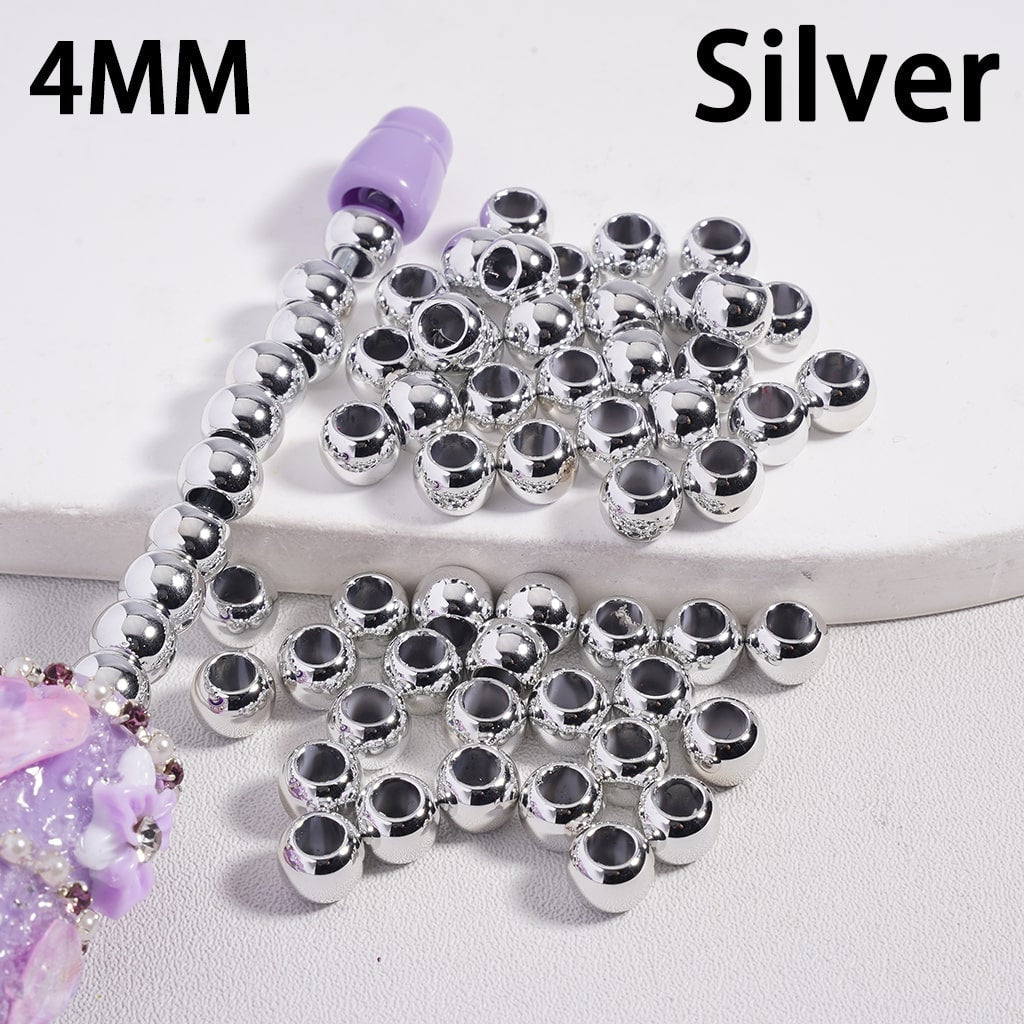 Metallic Color Shiny Mini Round Large Hole Multi Color Acrylic Beads 4MM
