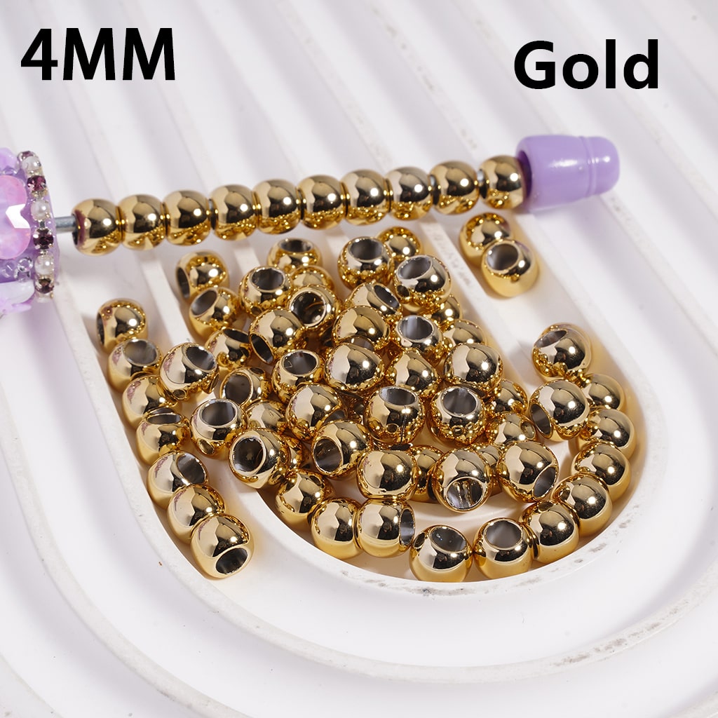 Metallic Color Shiny Mini Round Large Hole Multi Color Acrylic Beads 4MM
