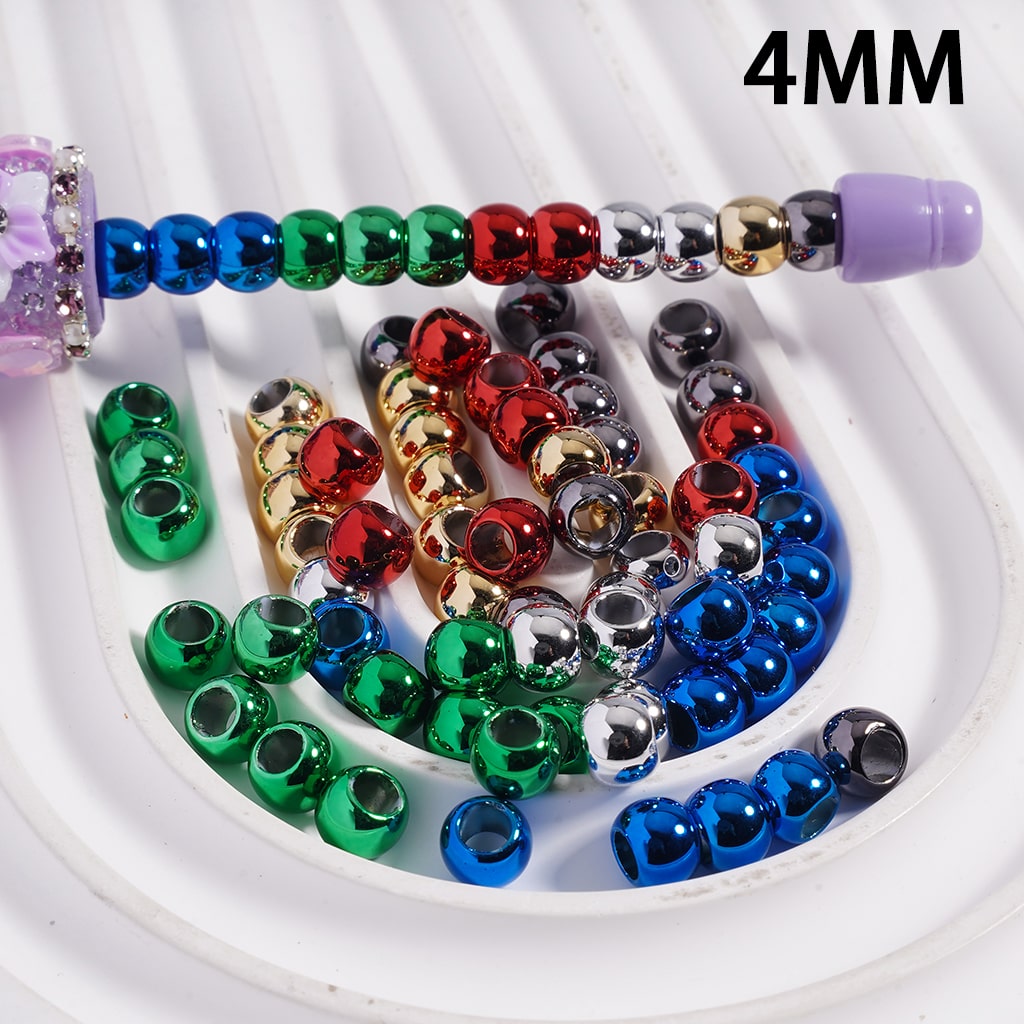 Metallic Color Shiny Mini Round Large Hole Multi Color Acrylic Beads 4MM