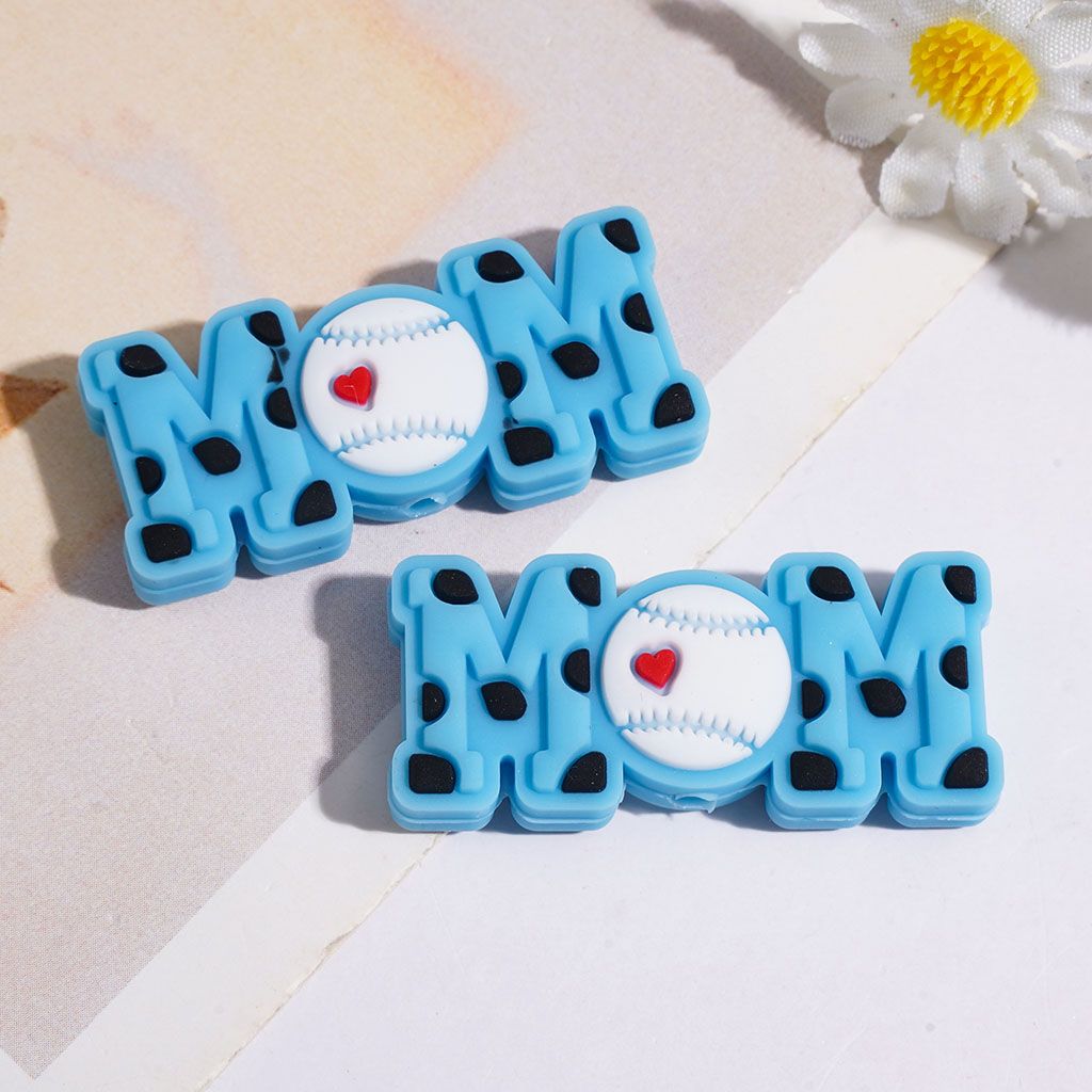 Silicone Focal Beads Baseball Mom with Mini Heart, 15*35MM Multi-Color