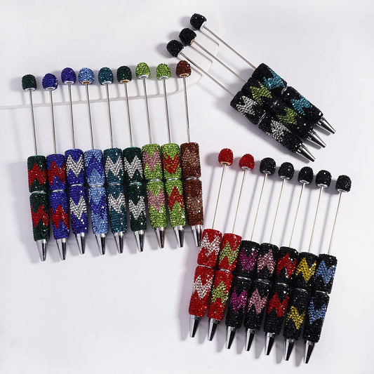 Wavy Pattern and Double Color Rhinestones Multi Color Design Beadable Pens Random Mix