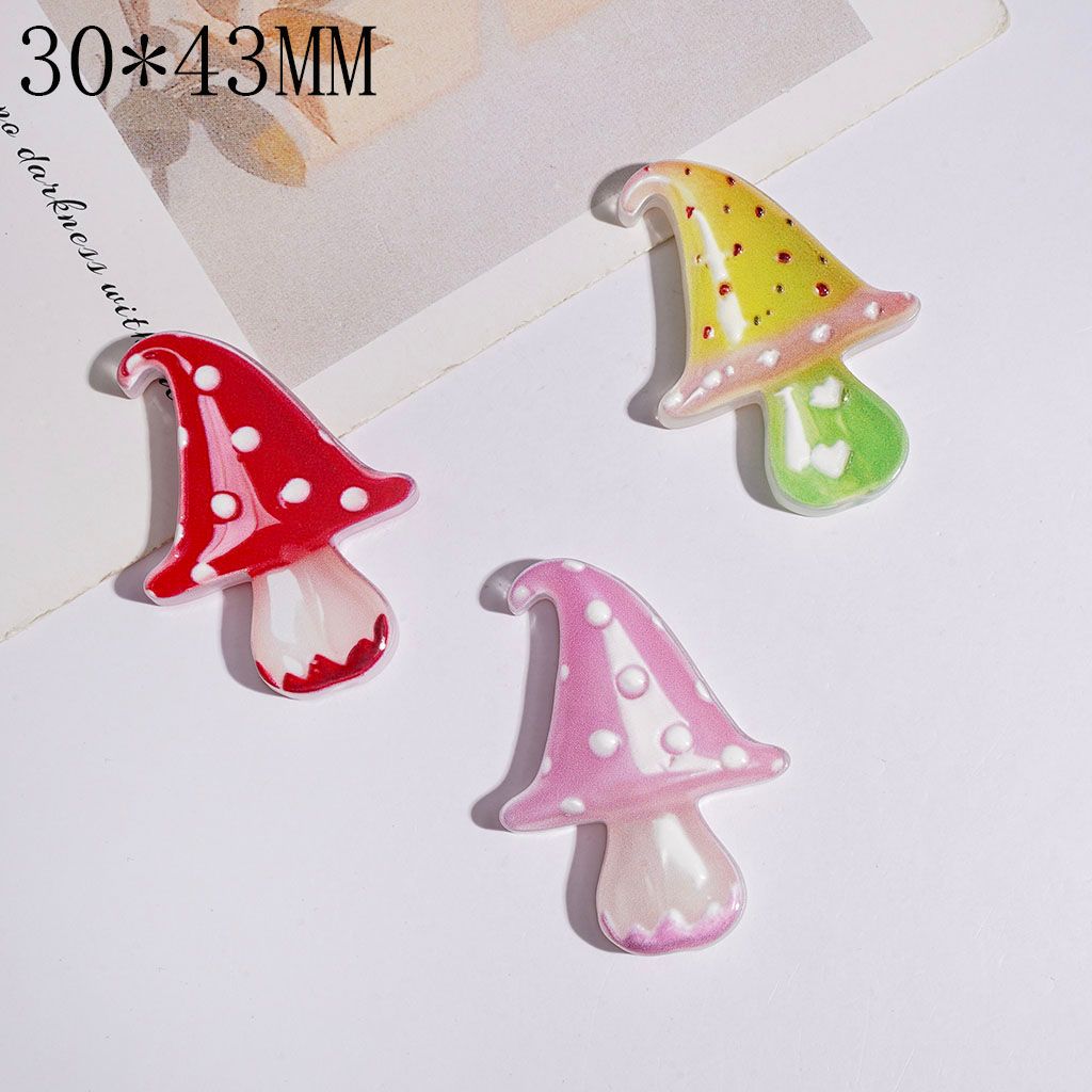 Whimsical Mushroom Character Series with White Polka Dots, Mini Stars, Glitter Acrylic Beads, 30*43MM, Multi-Color, Random Mix