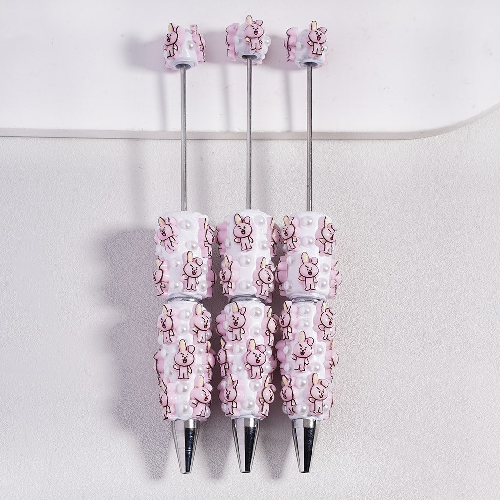 Pink Bunny with White Pearls & Sparkling AB Rhinestones Beadable Clay Pen
