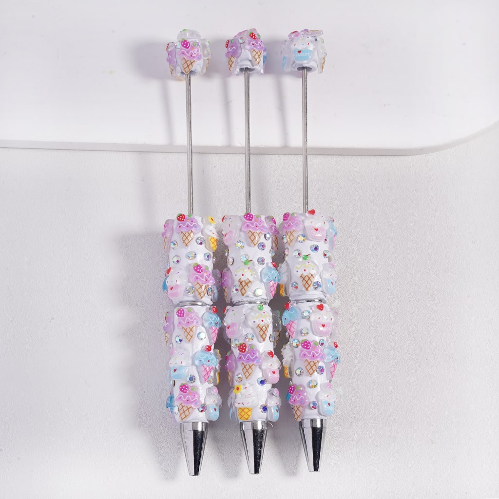 Cute Sweet Ice‑Cream Cone Multi‑Style Charm with Sparkling AB Rhinestones Beadable Clay Pen