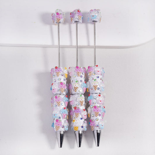 Cute Sweet Ice‑Cream Cone Multi‑Style Charm with Sparkling AB Rhinestones Beadable Clay Pen
