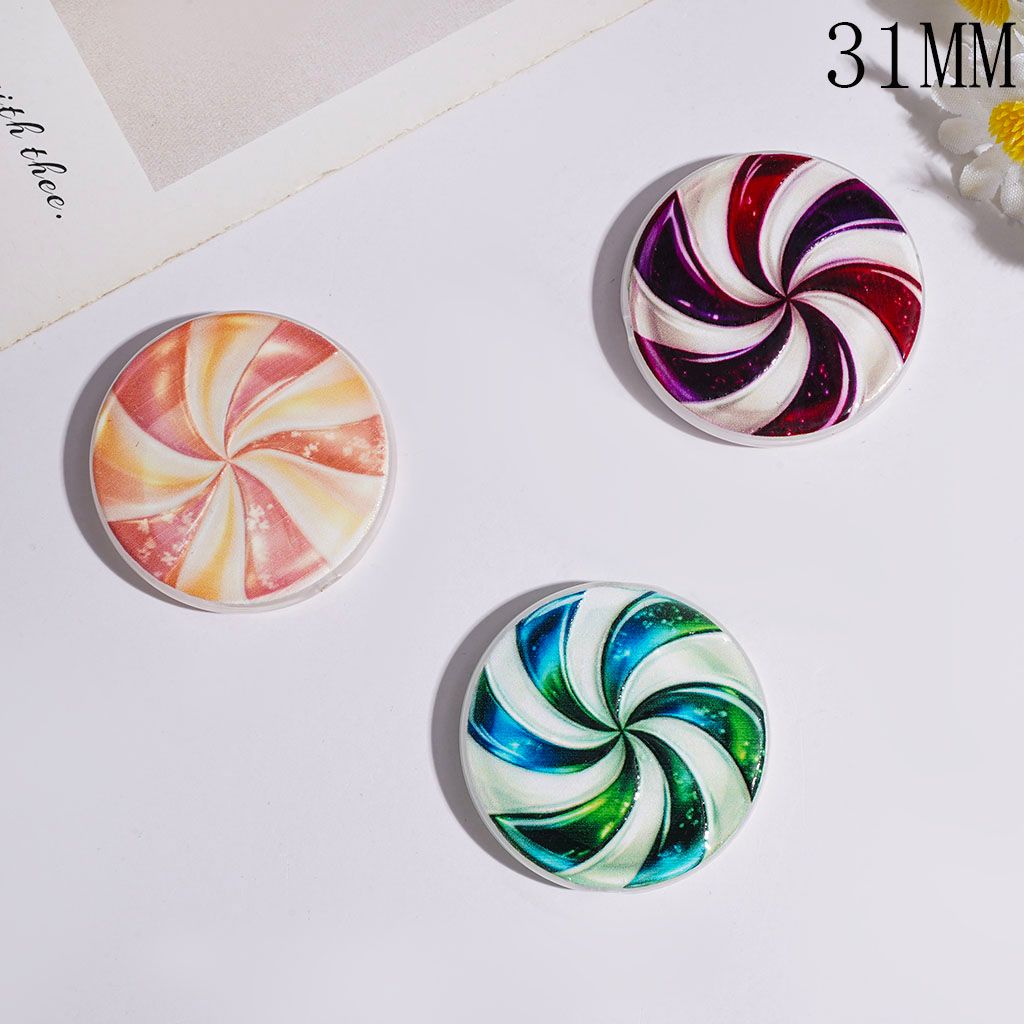 Colorful Candy with Spiral Texture Acrylic Beads, Flat Round Shape, 31MM Multi-Color Random Mix