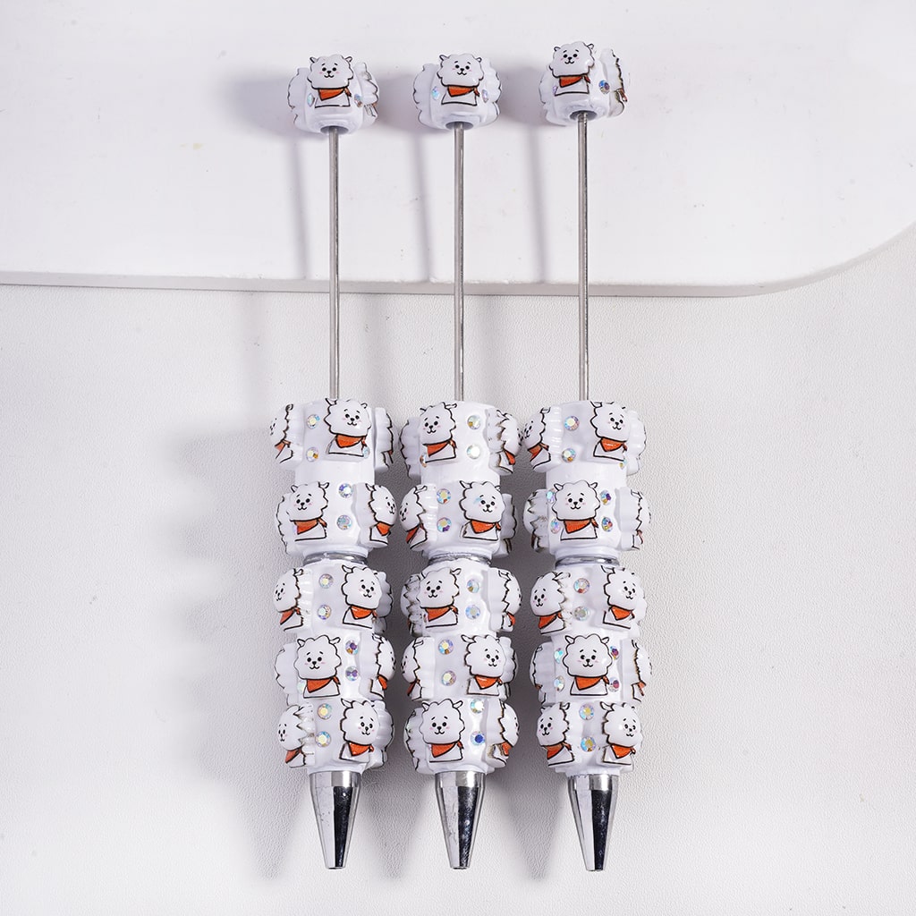 Cute White Sheep Character with Orange Bib, Crystal AB Rhinestones & Pearl Beadable Clay Pen