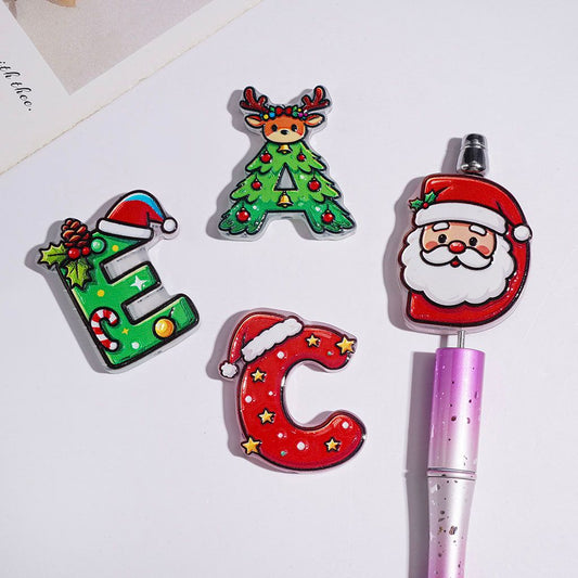 Festive All Alphabet Letter Christmas-Themed Acrylic Beads, Random Mix