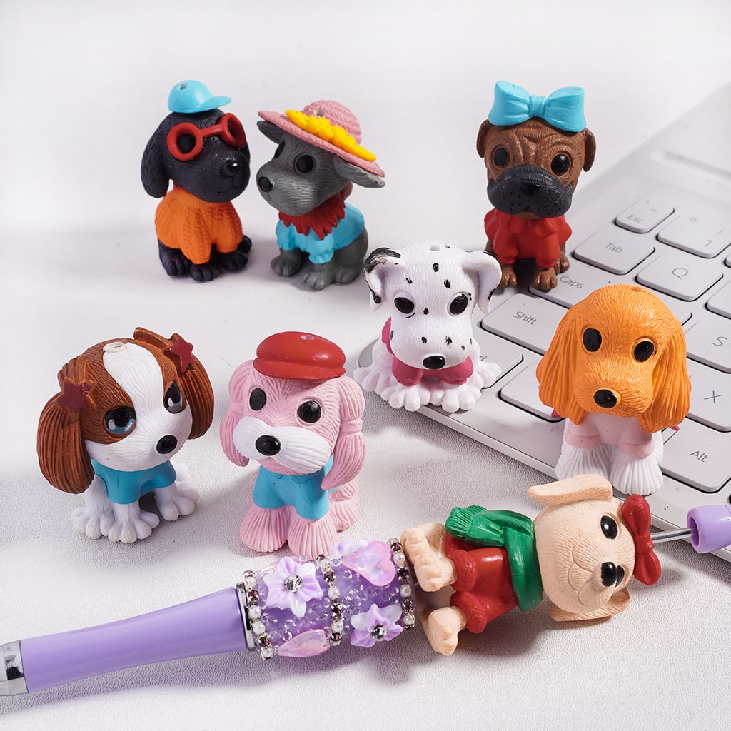 Cute Dog Character Different Styles with Hats & Glasses Acrylic Beads Random Mix