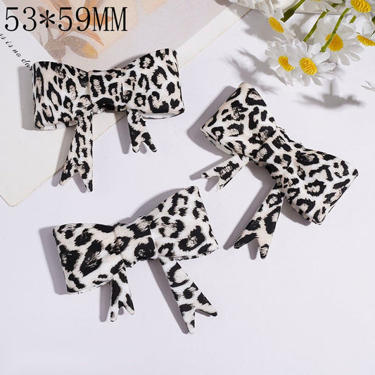 Elegant Black & White Leopard Print Soft Bow-Shaped Silicone Focal Beads, 53*59MM