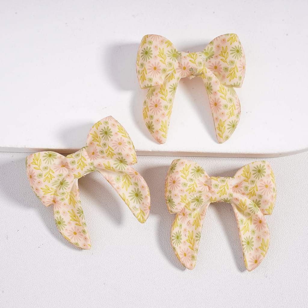 Cute Soft Bowtie Daisy Flowers, Book & Coffee Cup Prints Multi Color Silicone Focal Beads 40mm Random Mix