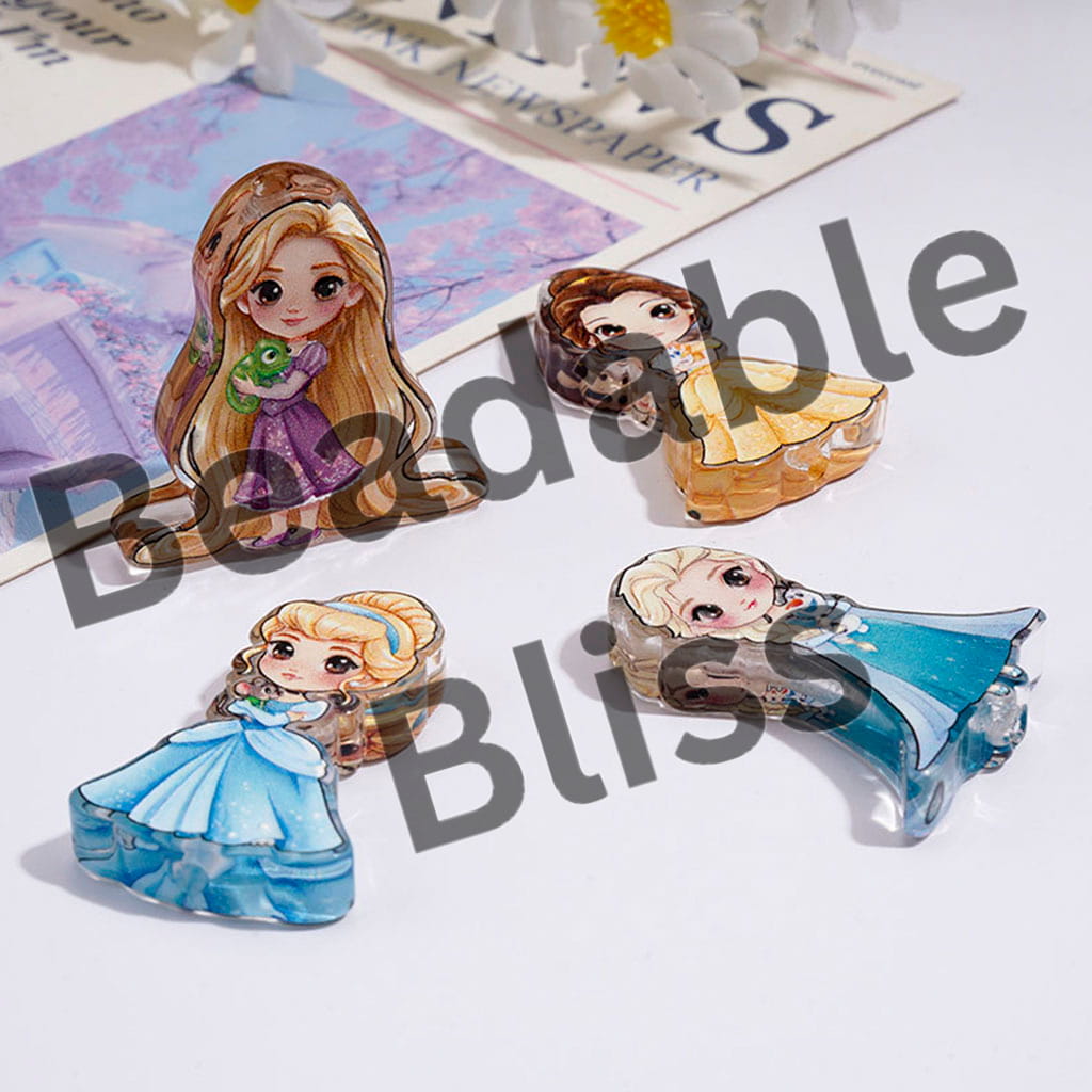 Acrylic Beads Classic Animation Beautiful Princess Series, Clear, Random Mix