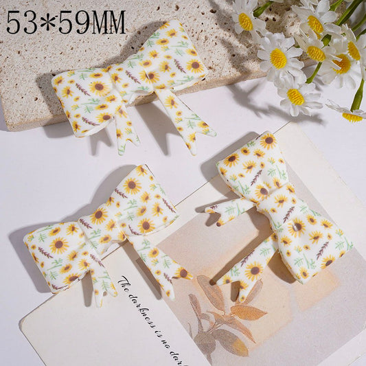 Charming Sunflower & Leaves Pattern Soft Bowtie-Shaped Silicone Focal Beads, 53*59MM
