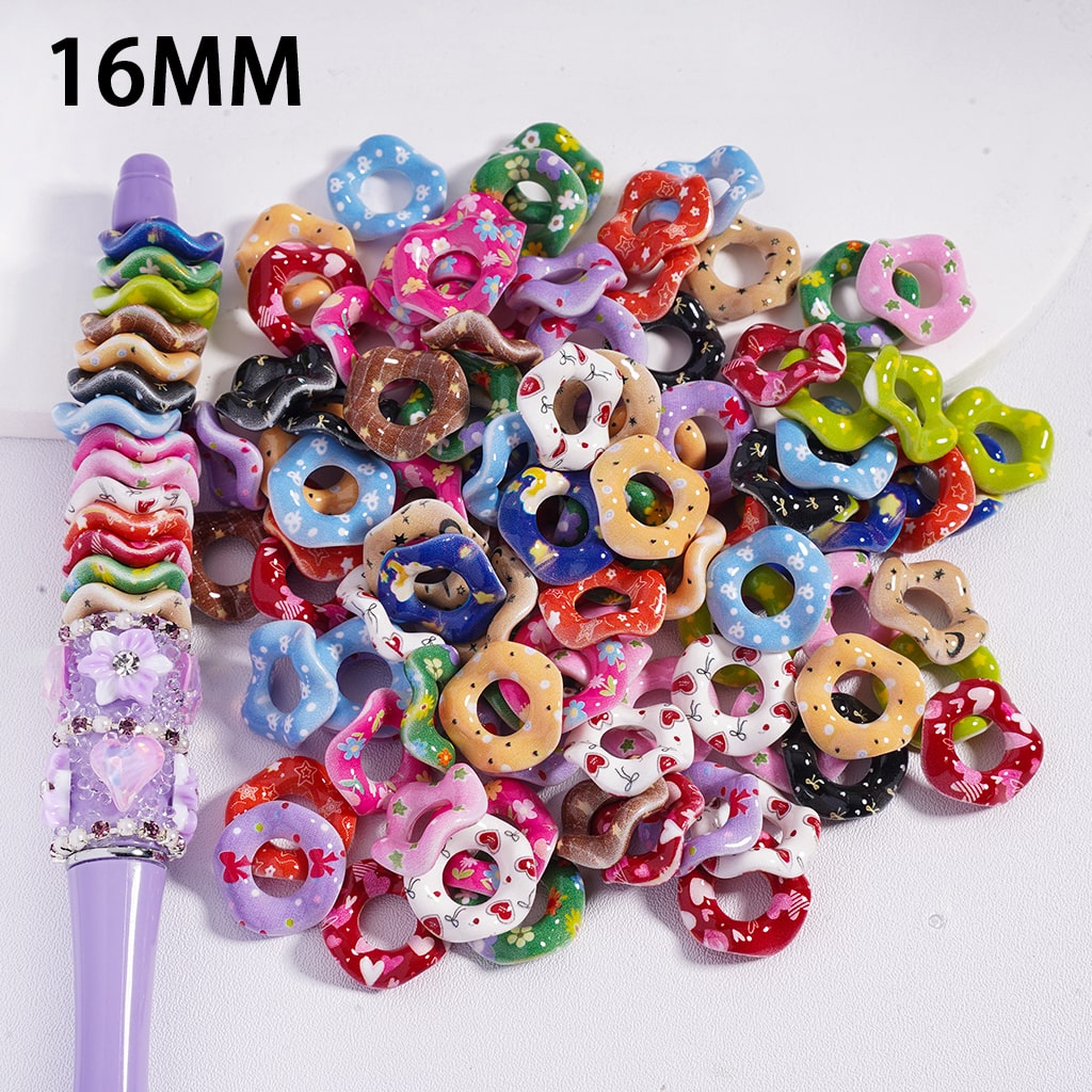 Wavy Shape Spacer Multi-Color Patterns, Large Hole Acrylic Beads 16MM