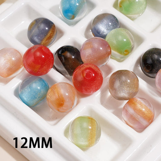 Semi-Transparent Golden Core Glitter Lustrous Finish Round Acrylic Beads for Bracelets 12MM, Random Mix