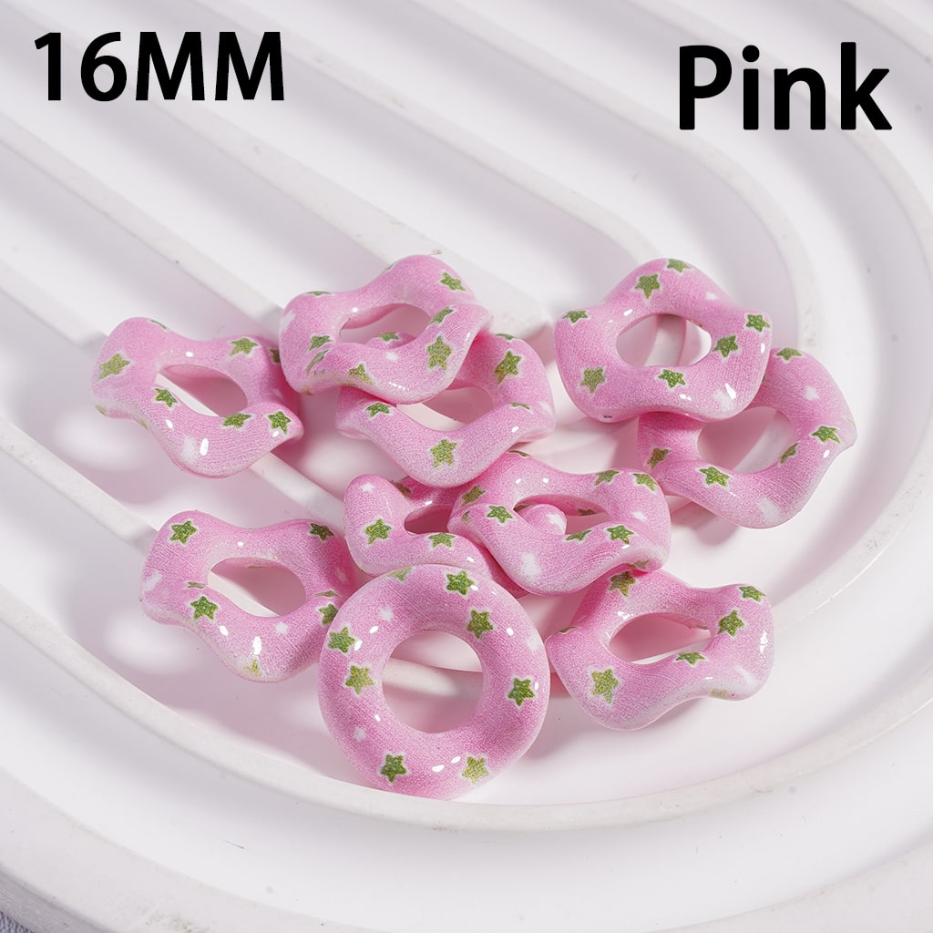 Wavy Shape Spacer Multi-Color Patterns, Large Hole Acrylic Beads 16MM