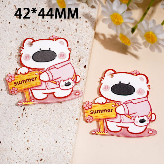 Adorable White Bear Character with "Summer" Signboard and Mini Bag Hanging Loop Acrylic Charms & Pendant, 42*44MM