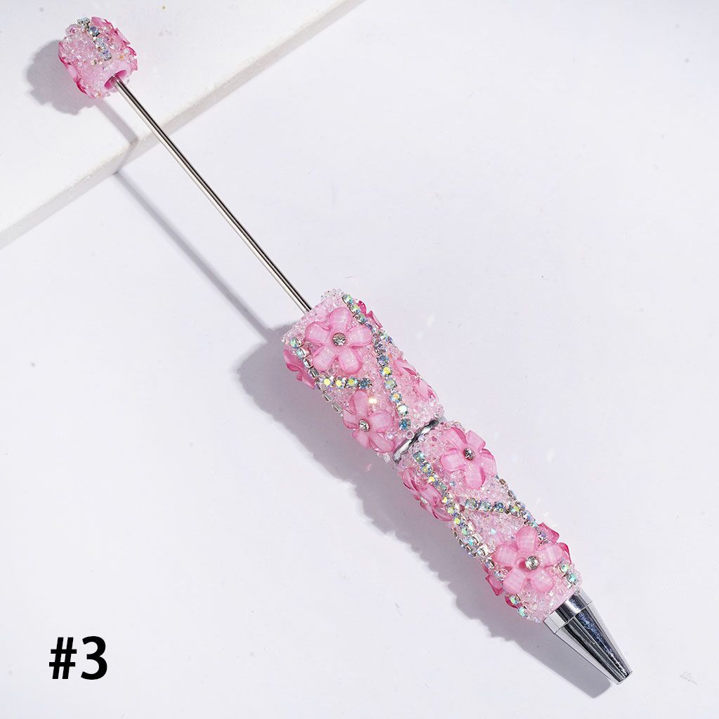 Handmade Beadable Sugar Pens with Cone Shaped Rhinestones and Glittery Flowers, AB Rhinestone Chains, Multi-Color
