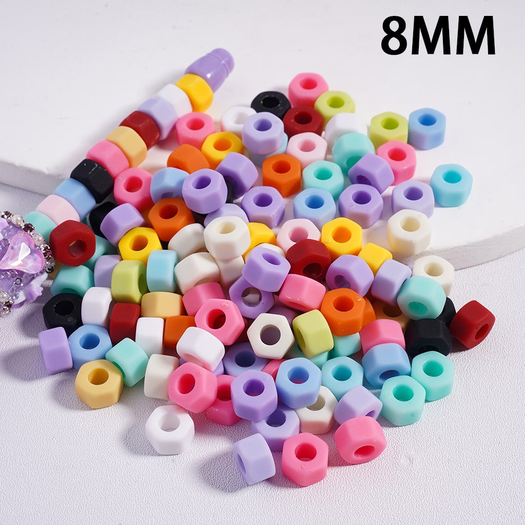 3D Rubber Coating Hexagon Shape Multi-Color Acrylic Beads 8mm Random Mix