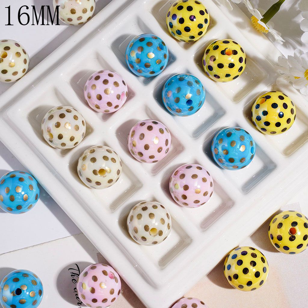 UV-Coated Acrylic Beads for Bracelets with Polka Dots, 16MM Multi-Color