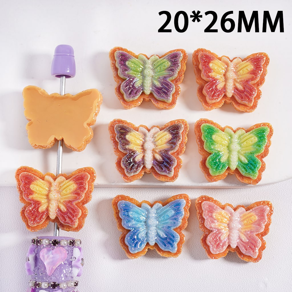 Cute Butterfly Series in Multi-Color Flat Back Acrylic Beads 20*26MM, Random Mix