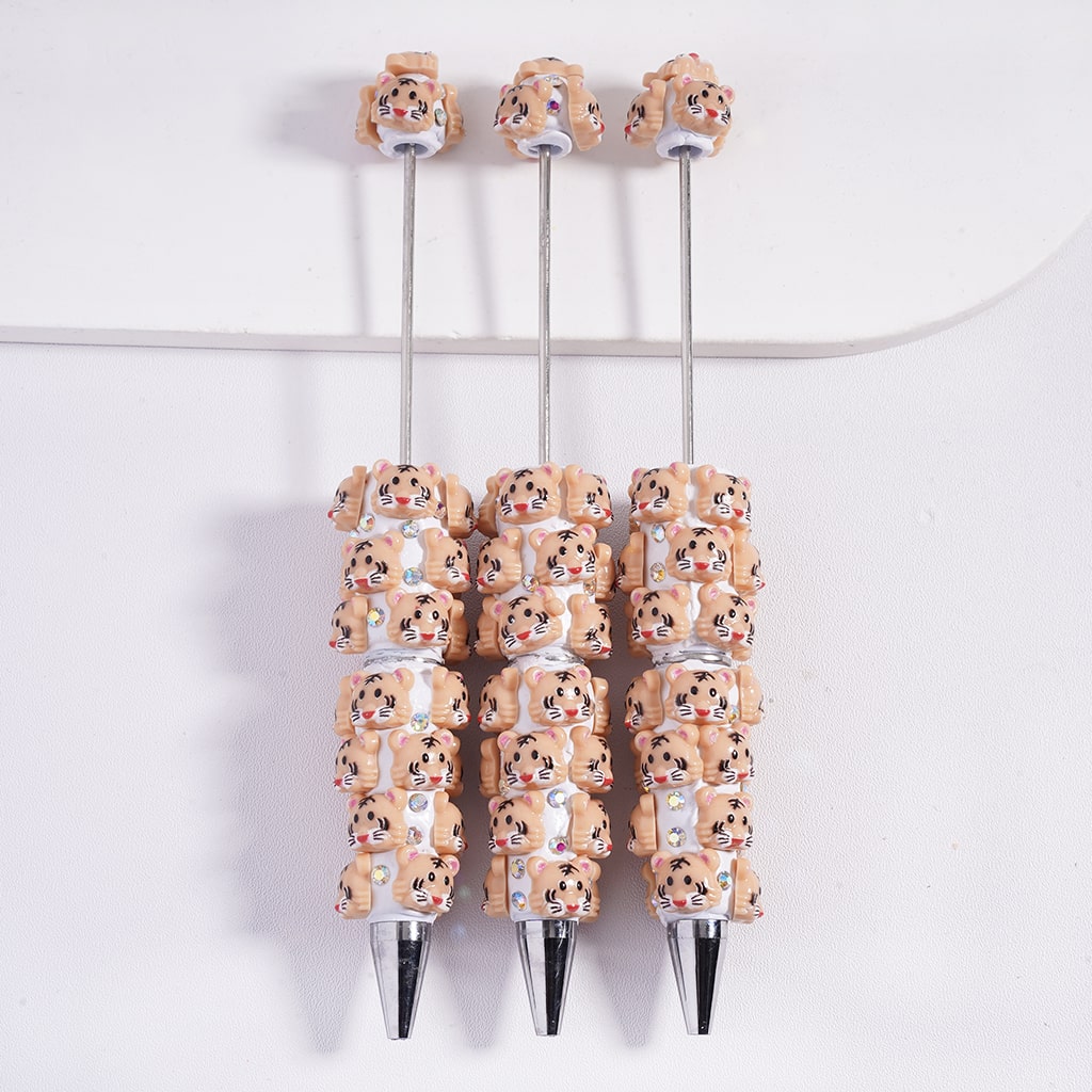 Beadable Clay Pens with Cute Honey Bear Cub Face and AB Rhinestones