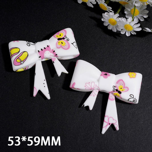 Chic Flower, Butterfly & Shoe Print Soft Bowtie-Shaped Silicone Focal Beads, 53*59MM