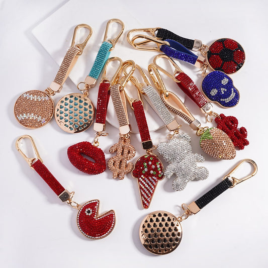 Lobster Clasp with Rhinestone Tassel Closure Metal Keychain Clay Charm Pendant with Rhinestone, Random Mix (Please Read Description)