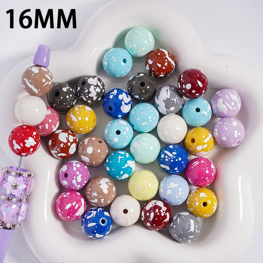 White Spot Spray Effect Multi-Color Acrylic Beads for Bracelets 16MM, Random Mix
