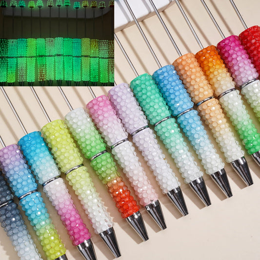 Luminous Ombre Color Design with Dazzling Clear Rhinestones Coverage, Multi-Color Beadable Clay Pens