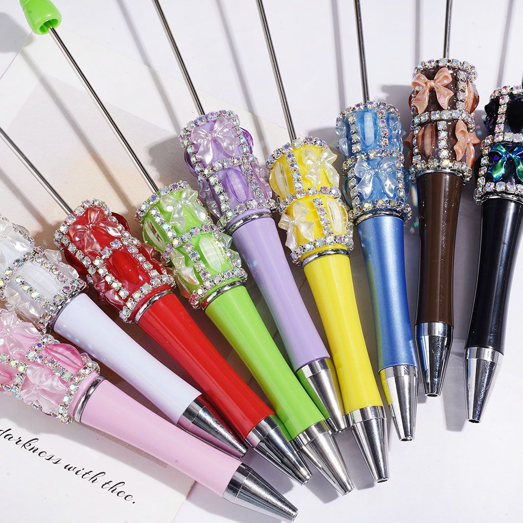 Decorative Pearl Bowtie Beadable Pens with Glitter Leaf Rhinestones & Crystal Chains