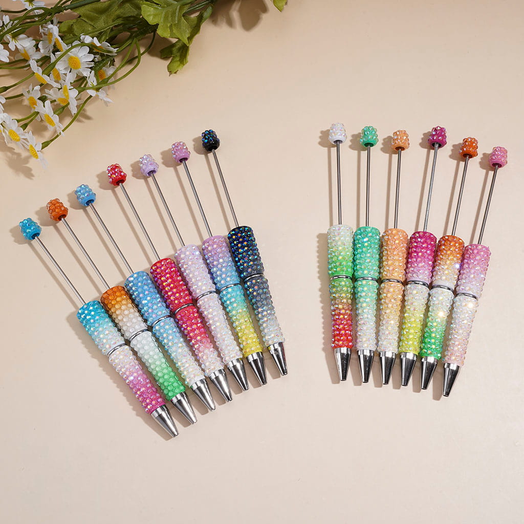 Beadable Pens with Ombre Colors Dazzling Iridescent AB Rhinestones Covered the Entire Pen