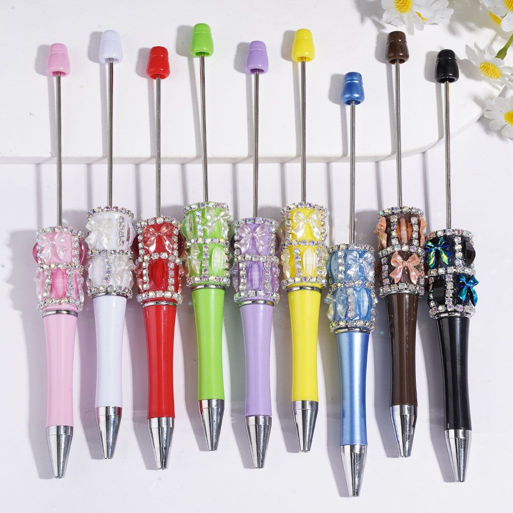 Decorative Pearl Bowtie Beadable Pens with Glitter Leaf Rhinestones & Crystal Chains