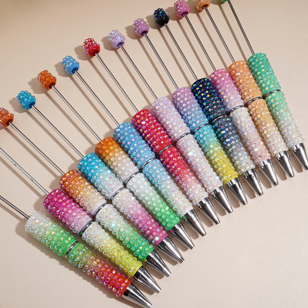 Beadable Pens with Ombre Colors Dazzling Iridescent AB Rhinestones Covered the Entire Pen
