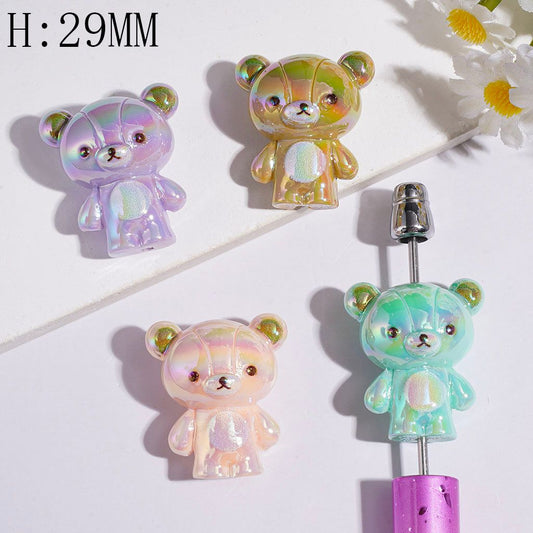 UV-Coated Adorable Tiny Size Rainbow Bear Character Acrylic Beads, Multi-Color, 22*27MM, Random Mix