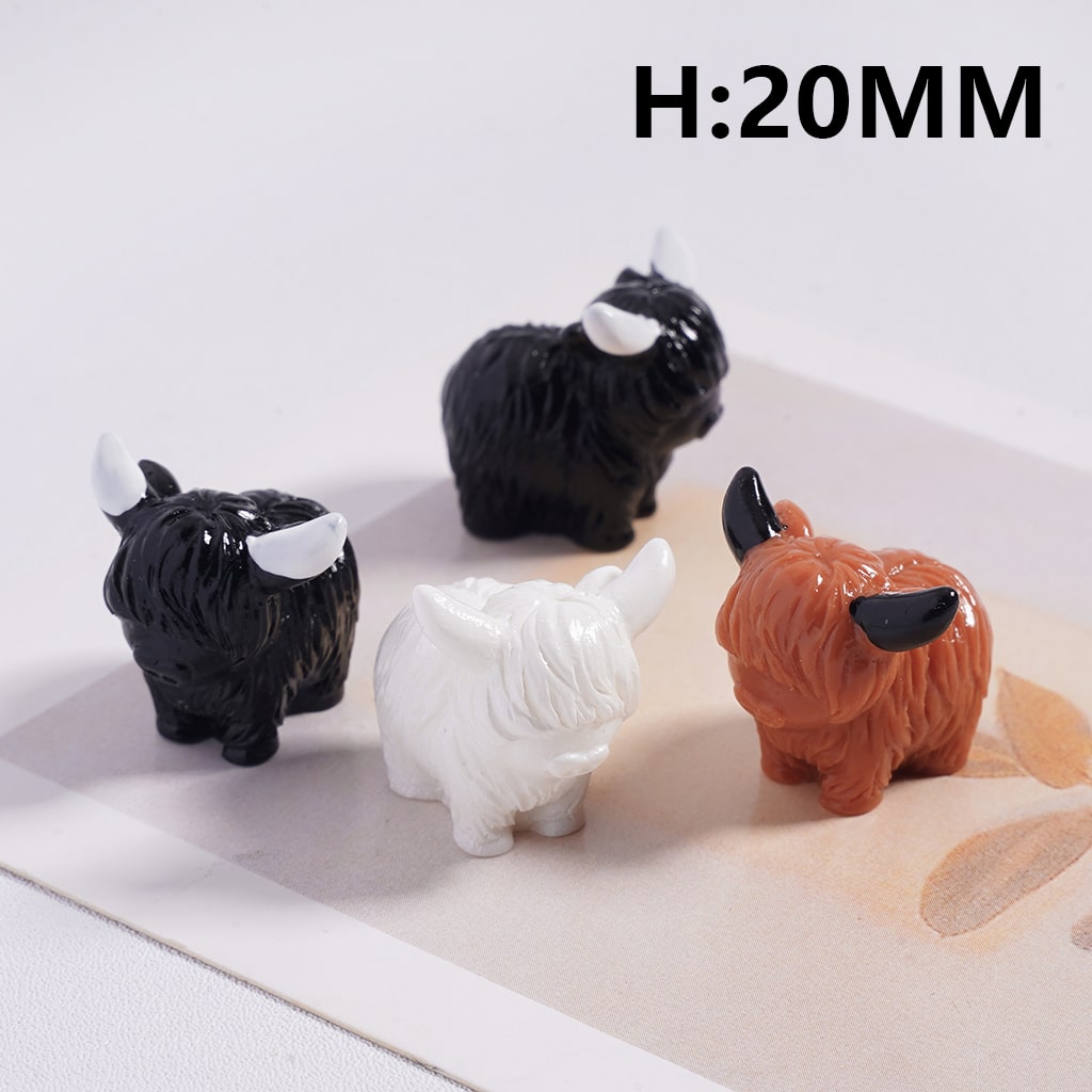 Cute Farm Animal White, Black & Brown Highland Cow Figurine Acrylic Beads for Pen Topper 20mm