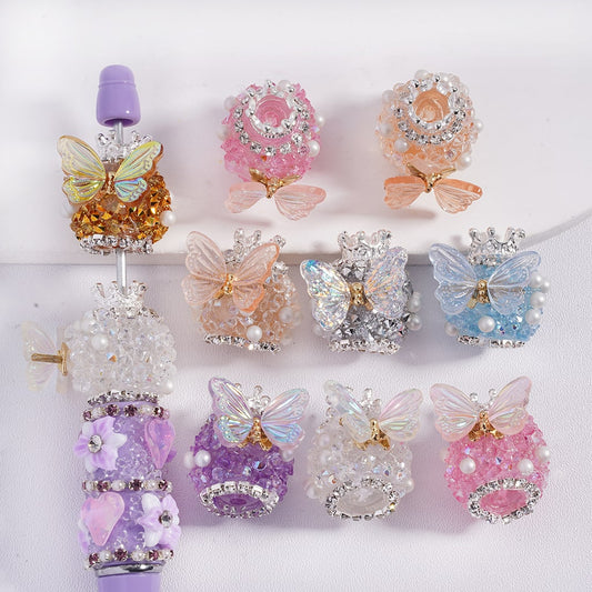 Butterfly Crown Shiny Wings & Pearls and Rhinestones, White Pearls Round Acrylic Sugar Bead Random Mix