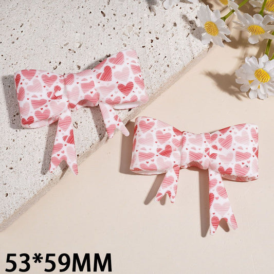 Sweet Pink & Red Heart Print Soft Bowtie-Shaped Silicone Focal Beads, 53*59MM