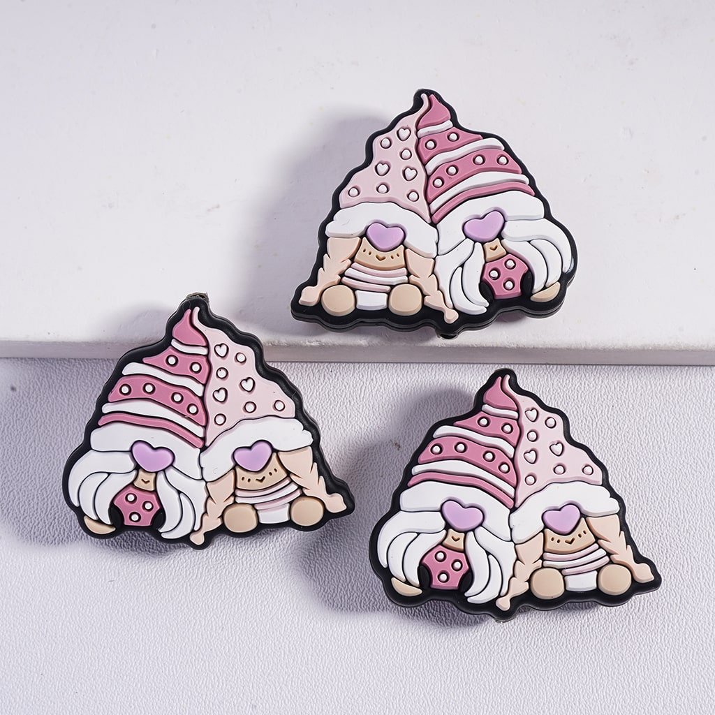 Cute Gnome Couple with Colorful Hats, Valentine’s Day Theme Silicone Focal Beads