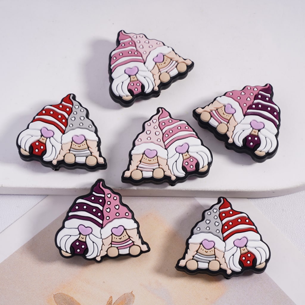 Cute Gnome Couple with Colorful Hats, Valentine’s Day Theme Silicone Focal Beads
