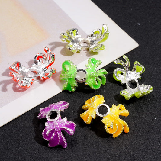 Silver-Plated Fluorescent Bow & Flower Design Bead Spacer Multi-Color, Random Mix