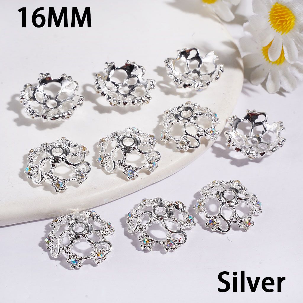 Elegant Vortical Fan-Style Metal Bead Cages with Flower & AB Rhinestones, 16MM, Metallic Colors (They Fit 16MM Beads)