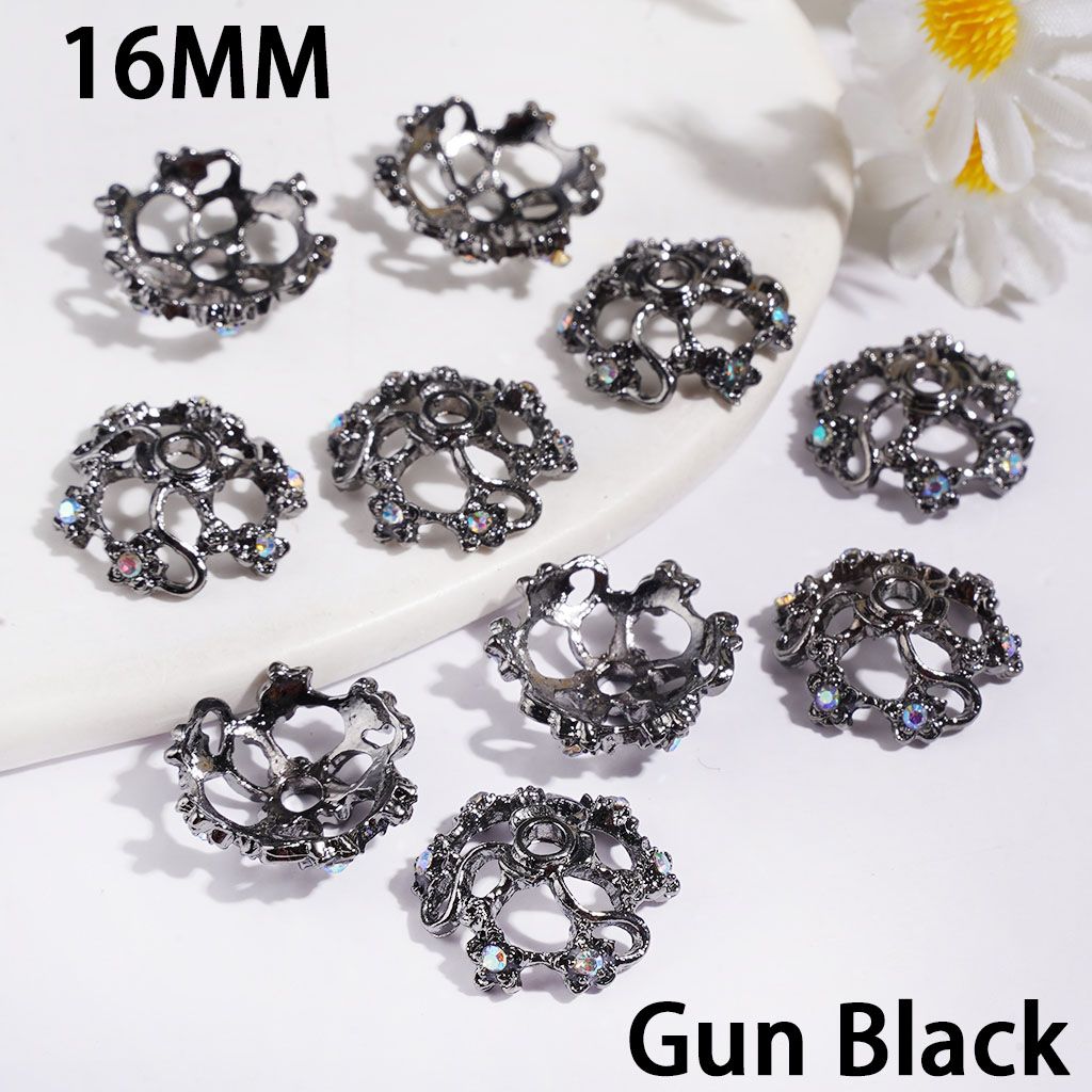 Elegant Vortical Fan-Style Metal Bead Cages with Flower & AB Rhinestones, 16MM, Metallic Colors (They Fit 16MM Beads)