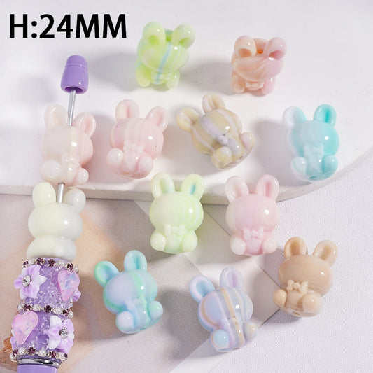 Multi‑Color Gradient Texture Bunny Shape Acrylic Beads 24mm Random Mix