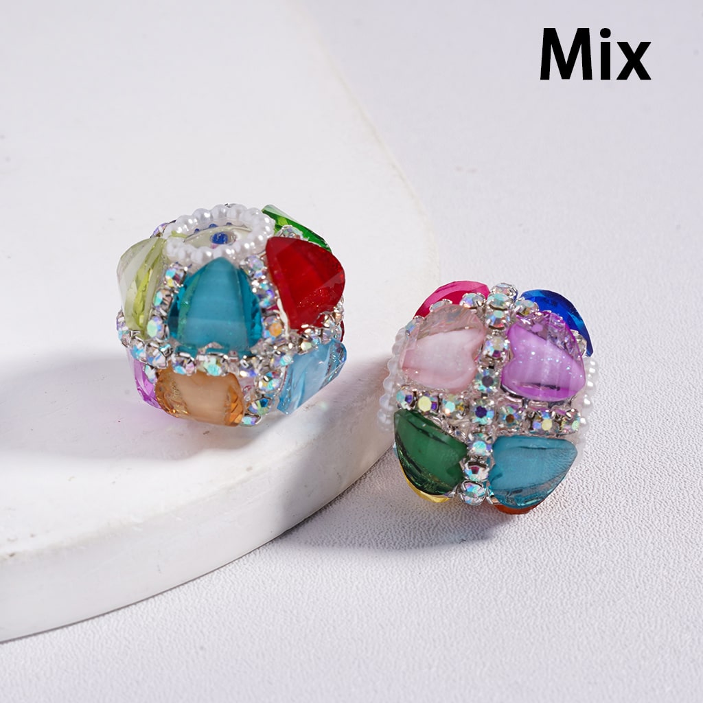 Glittery Heart AB Rhinestones and White Pearl Chains Multi Color Round Acrylic Beads 20MM Random Mix